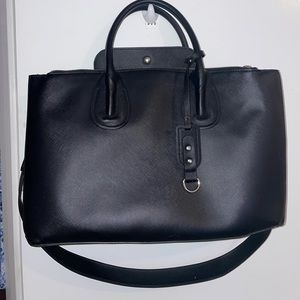 ZARA LARGE BLACK LEATHER HANDBAG ZIP AND CLASP // good condition